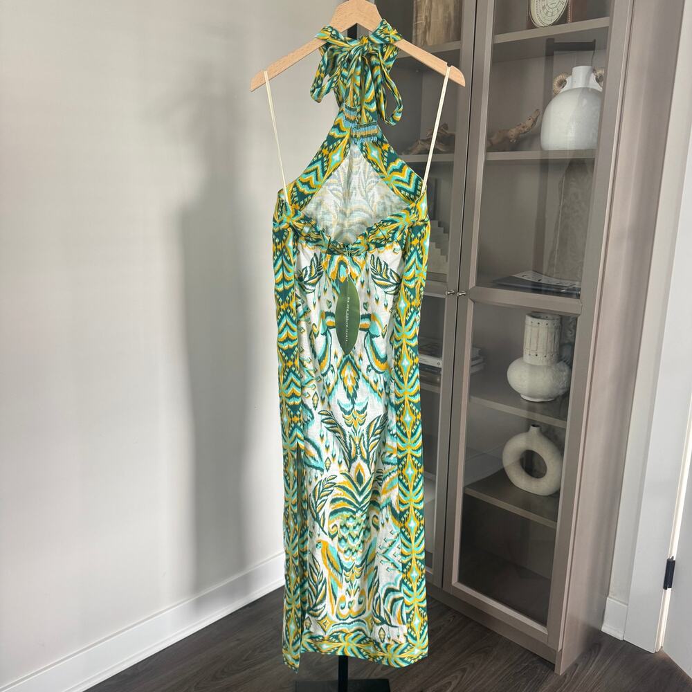 FARM RIO Tropical Tapestry Halter Neck Maxi Dress Medium NEW Green Yellow Print - Picture 5 of 7